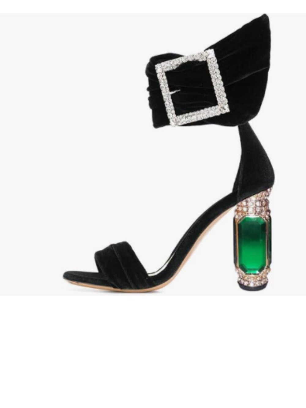 FSJ Black Open Toe Stylish Sandals Ankle Strap Crystal Heels Wedding Shoes